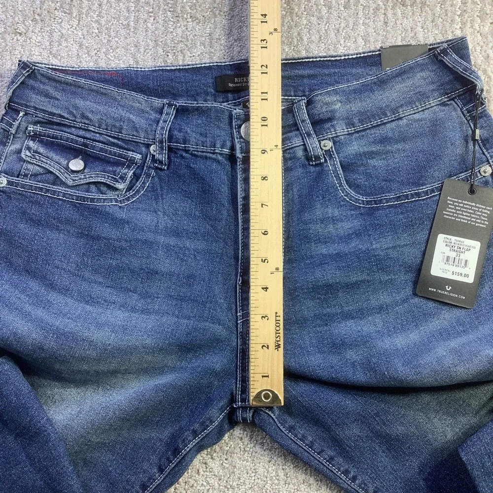 True Religion Ricky SN Flap Relaxed Straight Jeans Blue Size 33 x‎ 34 NWT